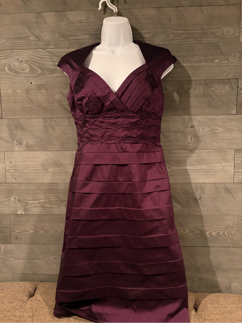 Signature by Sangria Plum Fit-and-Flare Satin Midi Dress